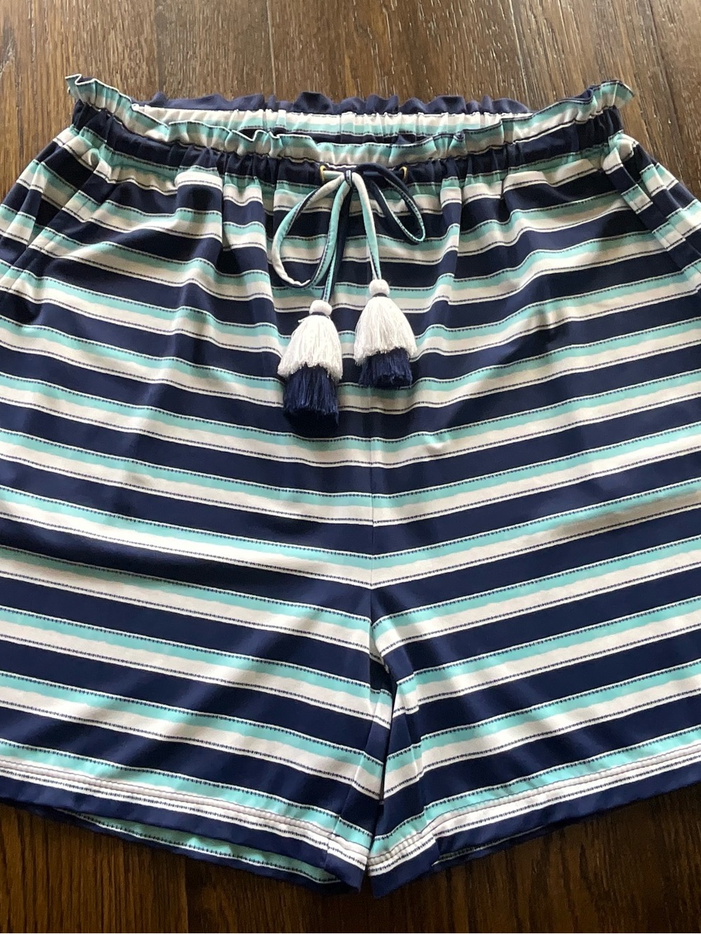 Cabana Life Delray Striped Paperbag Waist Tassel Shorts - Picture 7 of 10